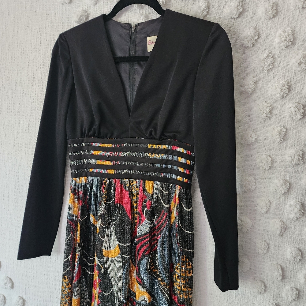 Vintage Metallic Long Sleeve Maxi Dress